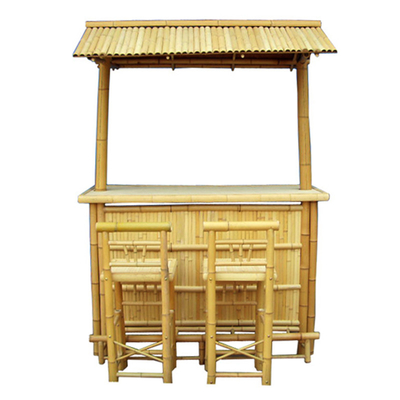 Commercial Outdoor Bamboo Tiki Bar Kits con tetto e portabottiglie Bere, sedie in bambù con supporto dorsale